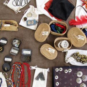Sundries, including trade silver, cotton twist, hawk bells, needles, thimbles plumes, silk handkerchiefs and more